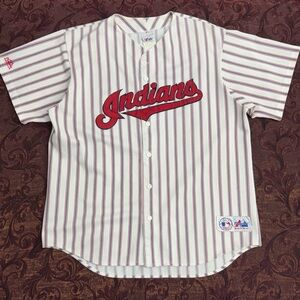 80s Striped Cleveland Indians Majestic MLB Baseball Jersey